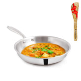 Triply Stainless Steel Fry Pan With Free Wooden Spatula For 1-2 People - Small, 24cm, 8.7 Inch, 1.5 Liters, 0.9 Kg | Induction Friendly, Nonstick 3-Layer Body, Toxin-Free, No Chemical Coating